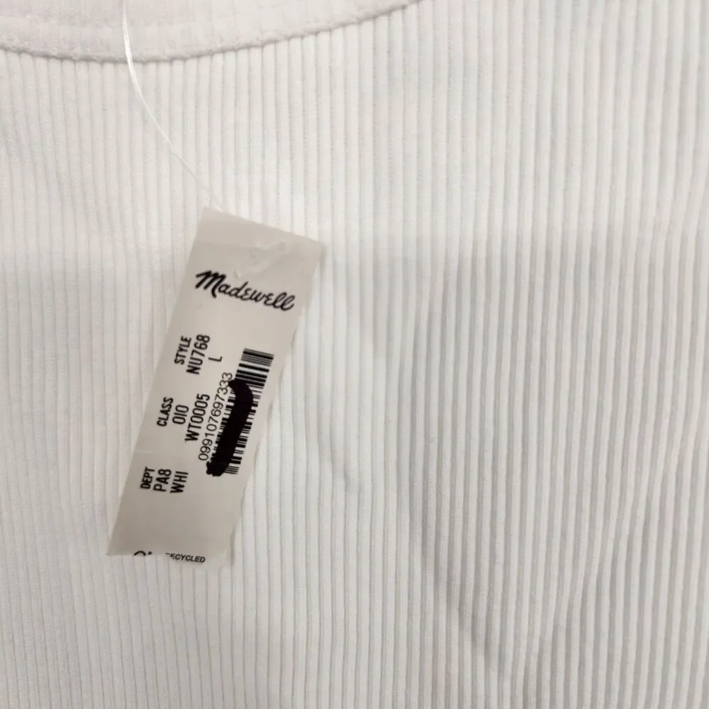 Madewell Large White Ribbed Puff Sleeve Top NWT‎